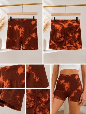 High-Waist Tie-Dye Bike Shorts in Rust Orange